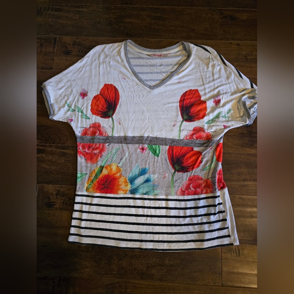 BOGO Desigual Striped Floral Print Top